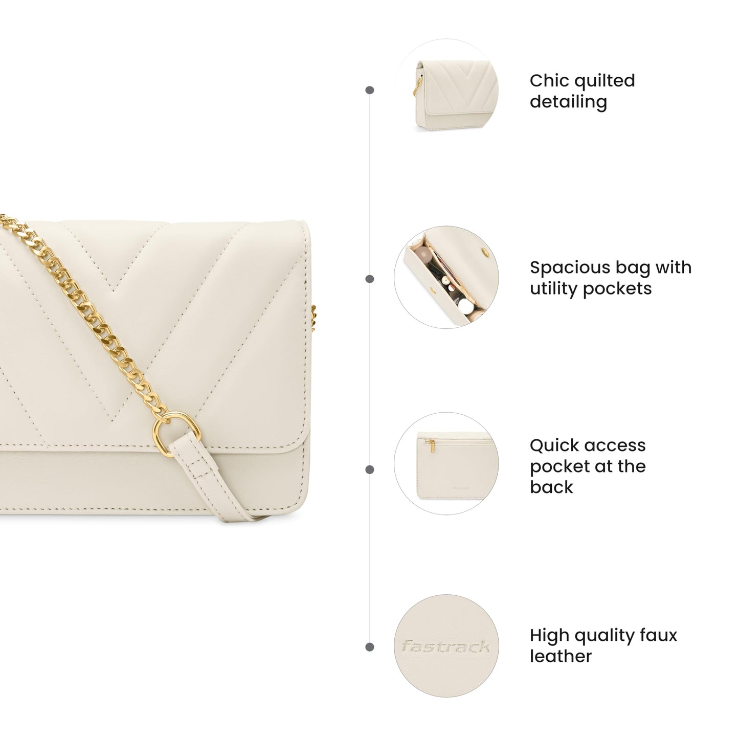 Fastrack Quilted Brunch Sling Bag for Women, Girls and Ladies | Ladies Purse Handbag | Made of Faux Leather