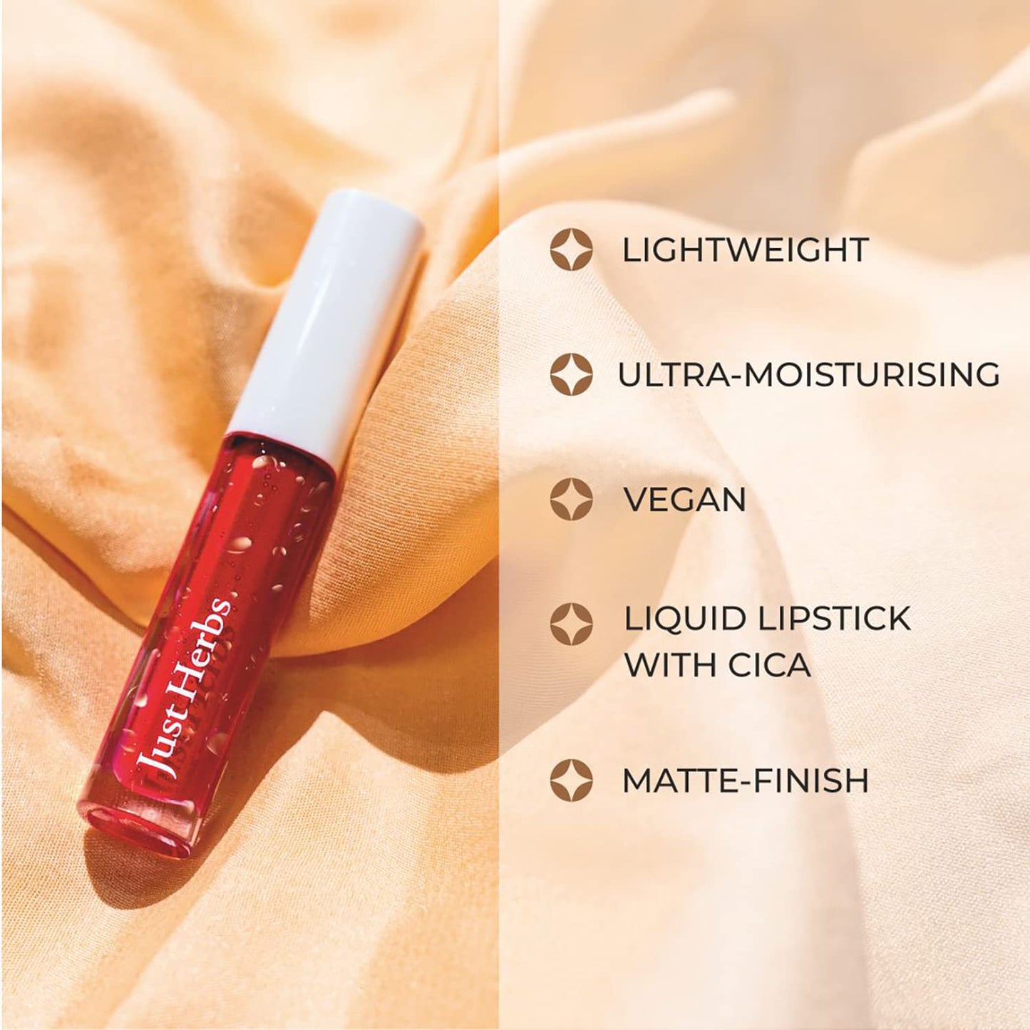 Just Herbs Ayurvedic Creamy Matte Long Lasting Liquid Lipstick, Lightweight & Hydrating Lip Colour with Liquorice & Sweet Almond Oil - Almond glaze