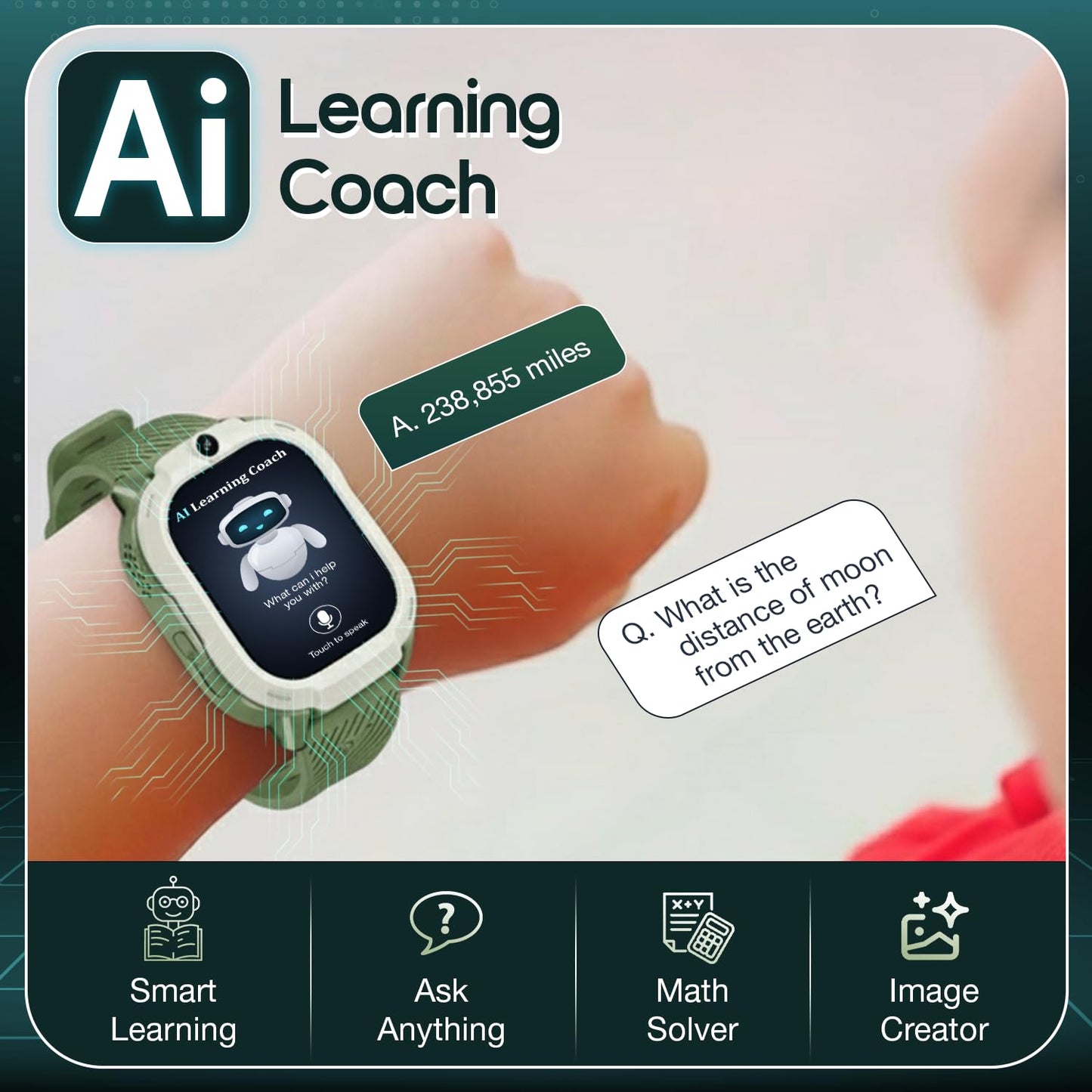 sekyo Neo AI Smart Watch for Kids | Learning Coach, Whatsapp, Video Call, GPS Tracker, Activity Tracker, Habit Coach | Family Chat, Edu-Games, Step Counter, Camera, SOS, 4G/5G Sim Card | Parental App