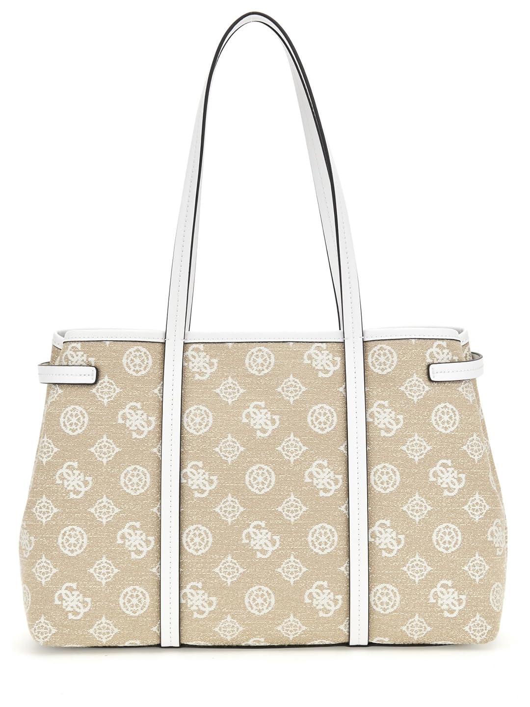 GUESS White Logo Printed Beyza Girlfriend Tote Bag