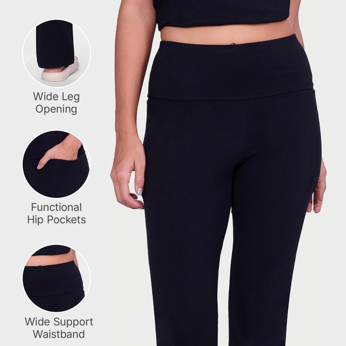 Enamor All Day Bootcut Pants – High-Waist, Wide-Leg Comfort with Functional Pockets - E408