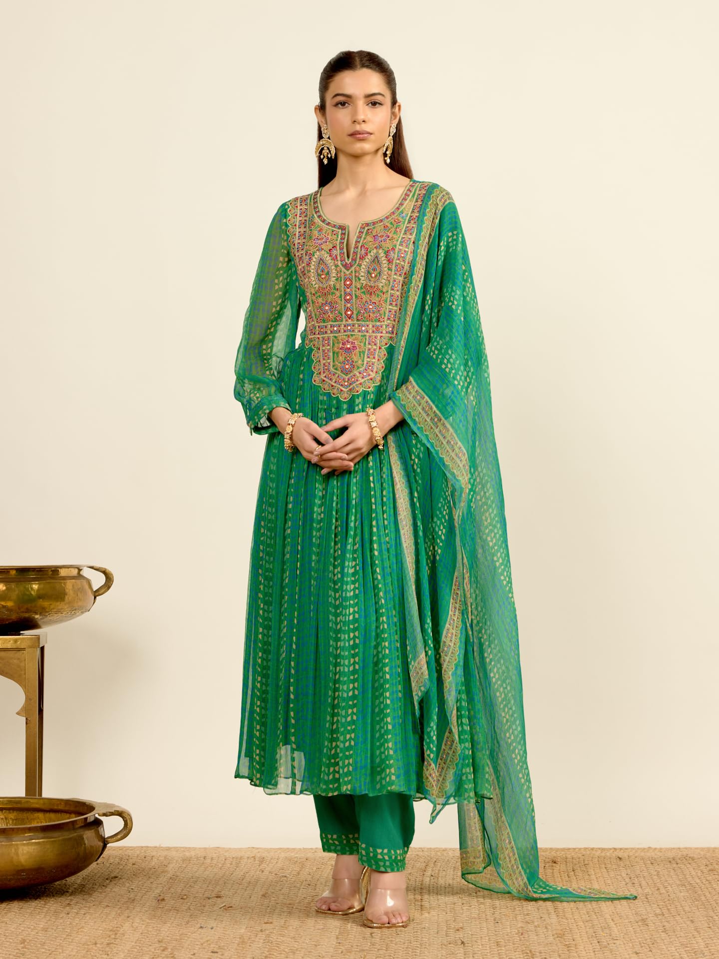 Aarke Ritu Kumar Green Mia Kurta With Pant And Dupatta