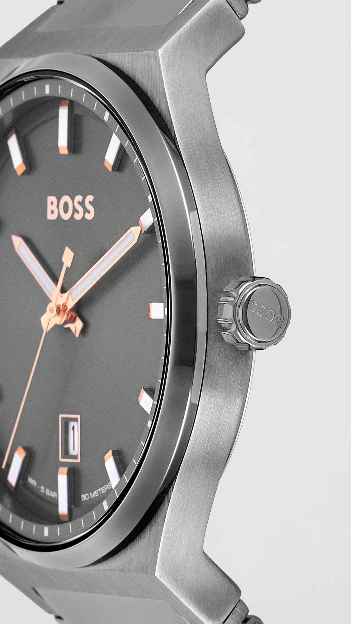 HUGO BOSS Mens Stainless Steel Analog Grey Dial Watch-1514078, Band Color:Gray