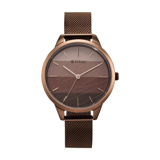 Titan Purple Glam It Up Quartz Analog Multicolor Brown Dial Brown Stainless Steel Strap Watch for Women - NT2664QM01