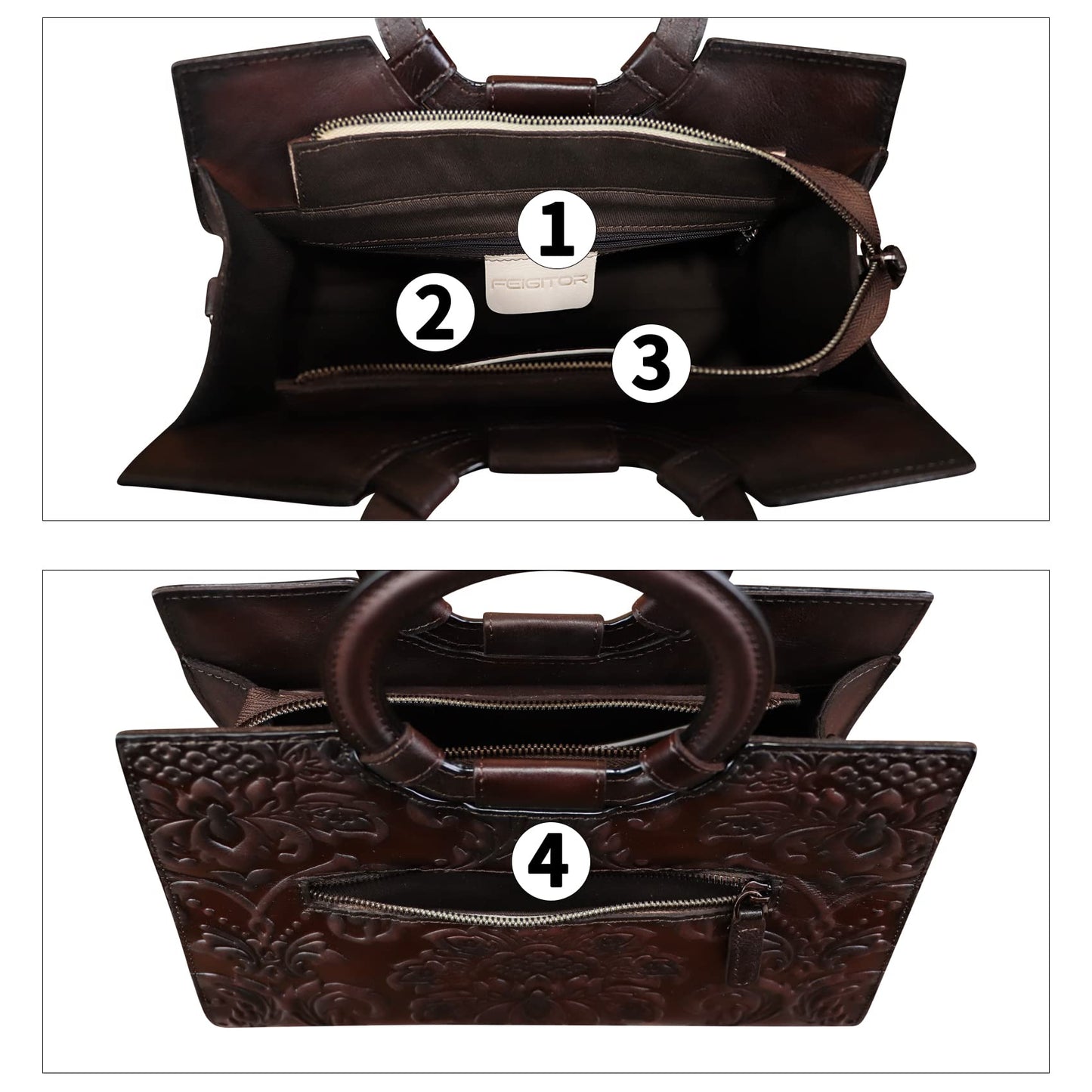 Genuine Leather Satchel for Women Purse Embossed Leather Top Handle Handbag Handmade Purse Crossbody Handbags Tote Bag, Coffee