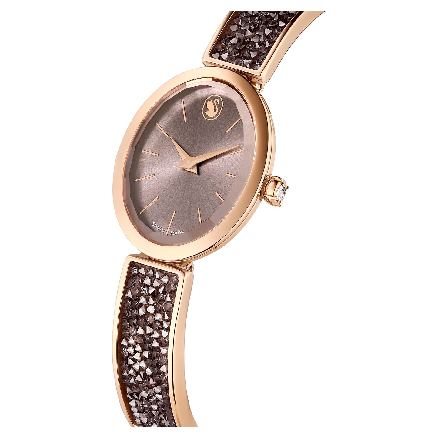 Swarovski Crystal Rock Oval Watch, Swiss Made, Crystal Bracelet, Gray, Rose Gold-Tone Finish