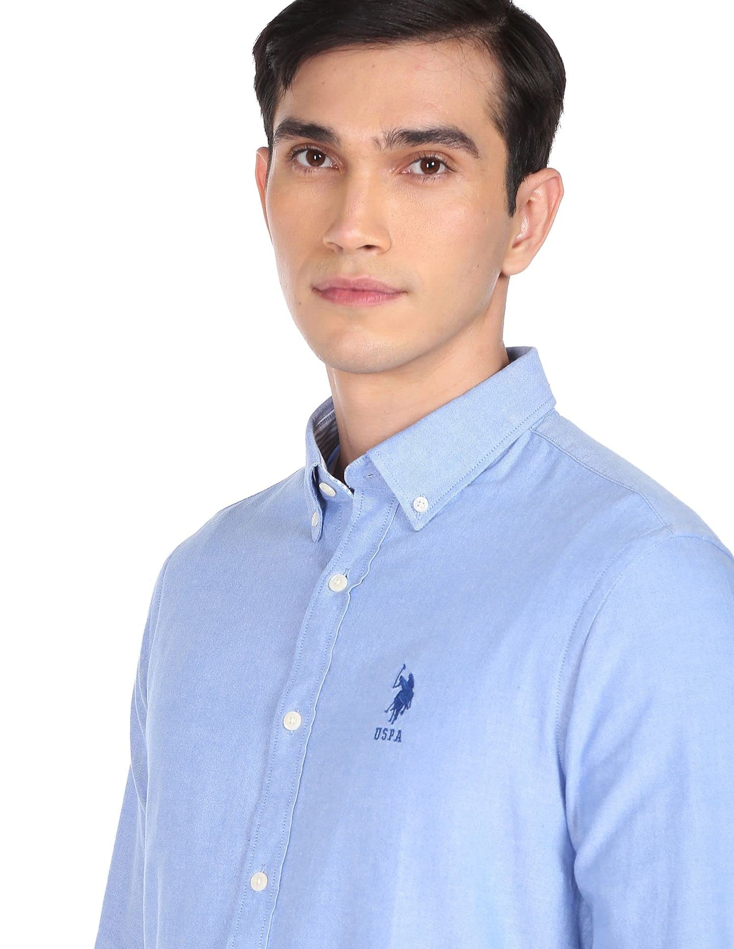 U.S. POLO ASSN. Mens Fs Solid Regular Fit Shirts (Usshtc0065_Blue_M)