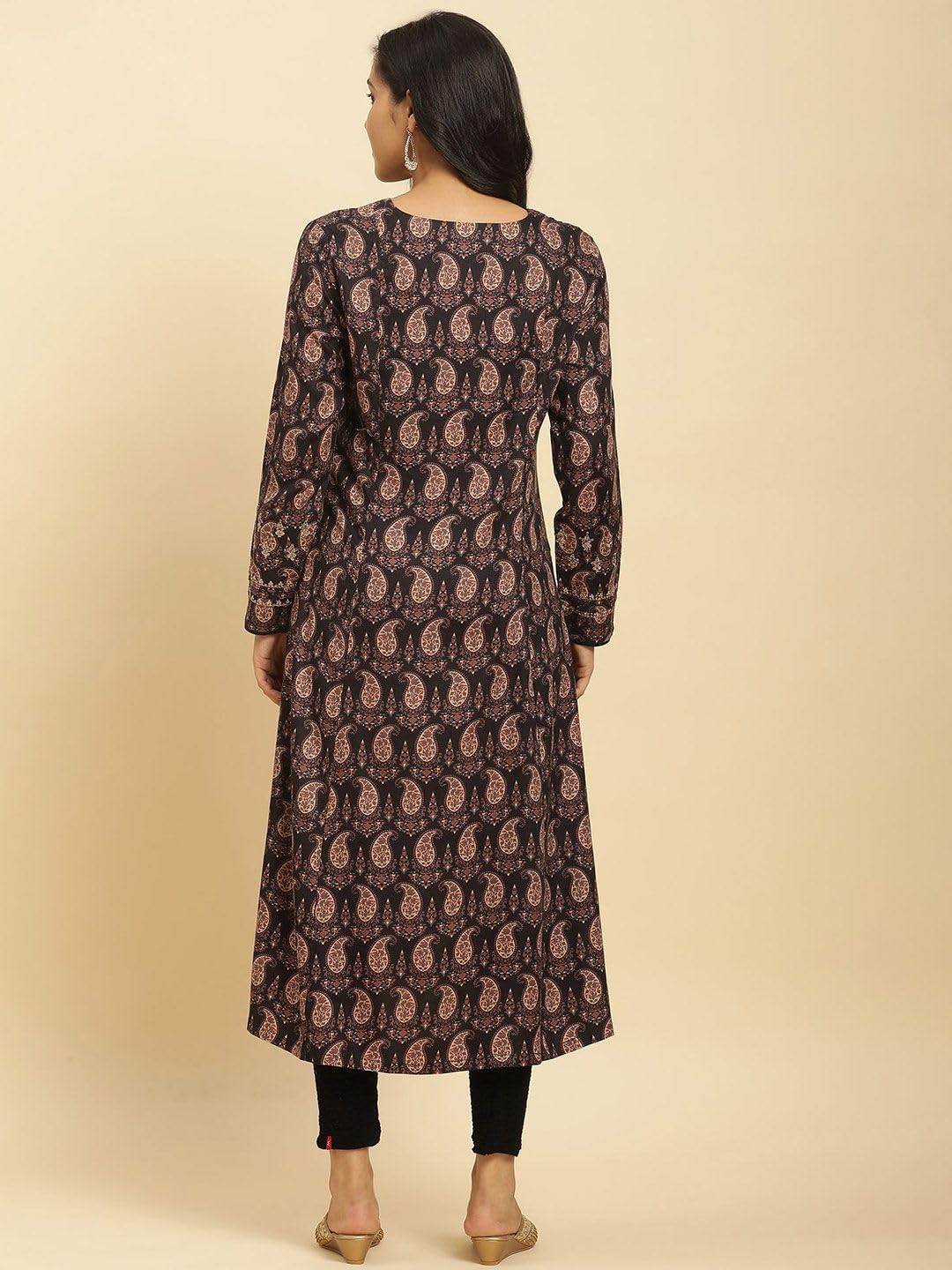 W for Woman Pink Floral Embroidered Winter Kurta (Size: XL)-24NOW10350-219965