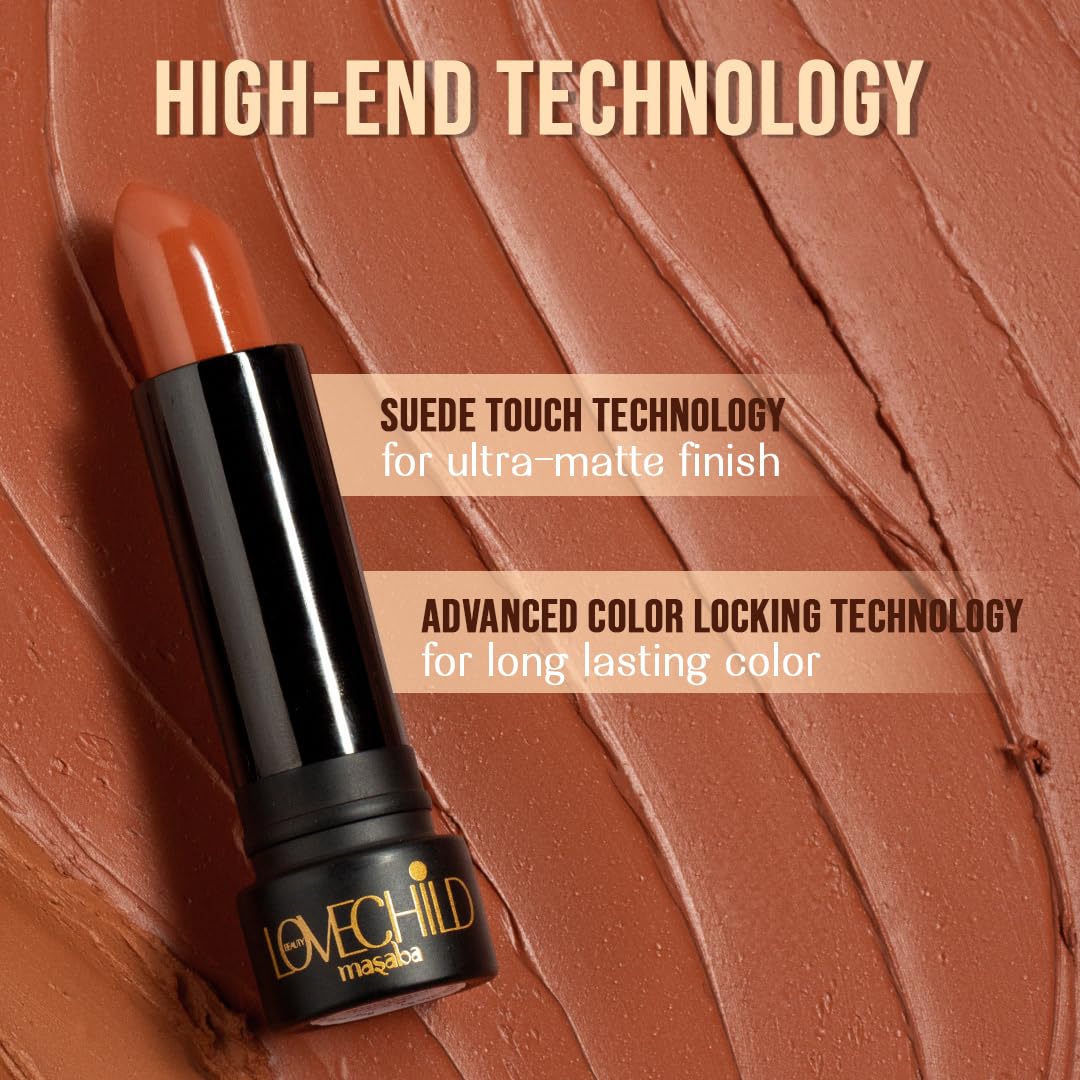 LoveChild Masaba Ultra Matte Reddish Brown Lipstick, Long Lasting Upto 6Hrs, Transfer-Proof, Hydrating & Nourishing Nude Bullet Lipsticks For Women, Sepia Spice, 4.5g