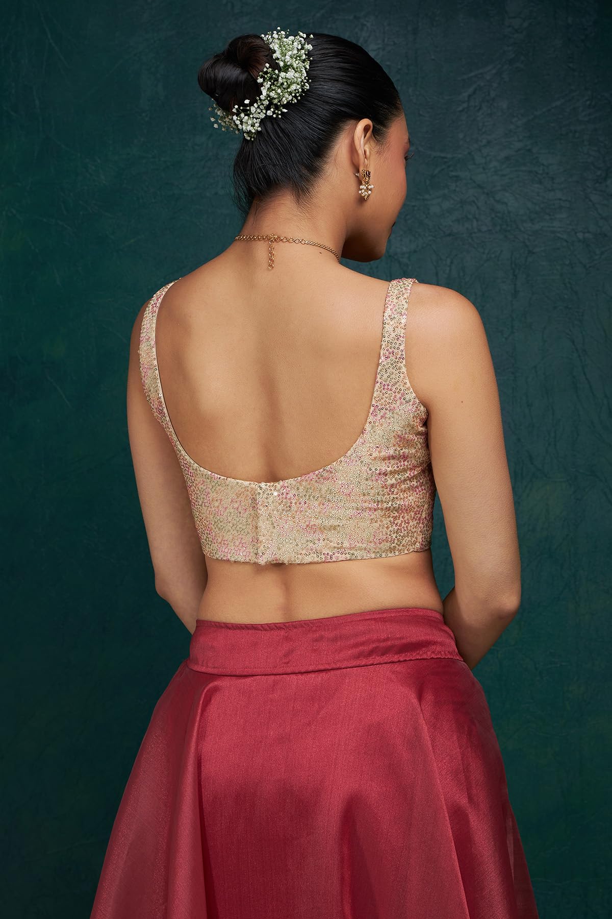 Soch Womens Beige Sequinned Embellished Georgette Padded Blouse