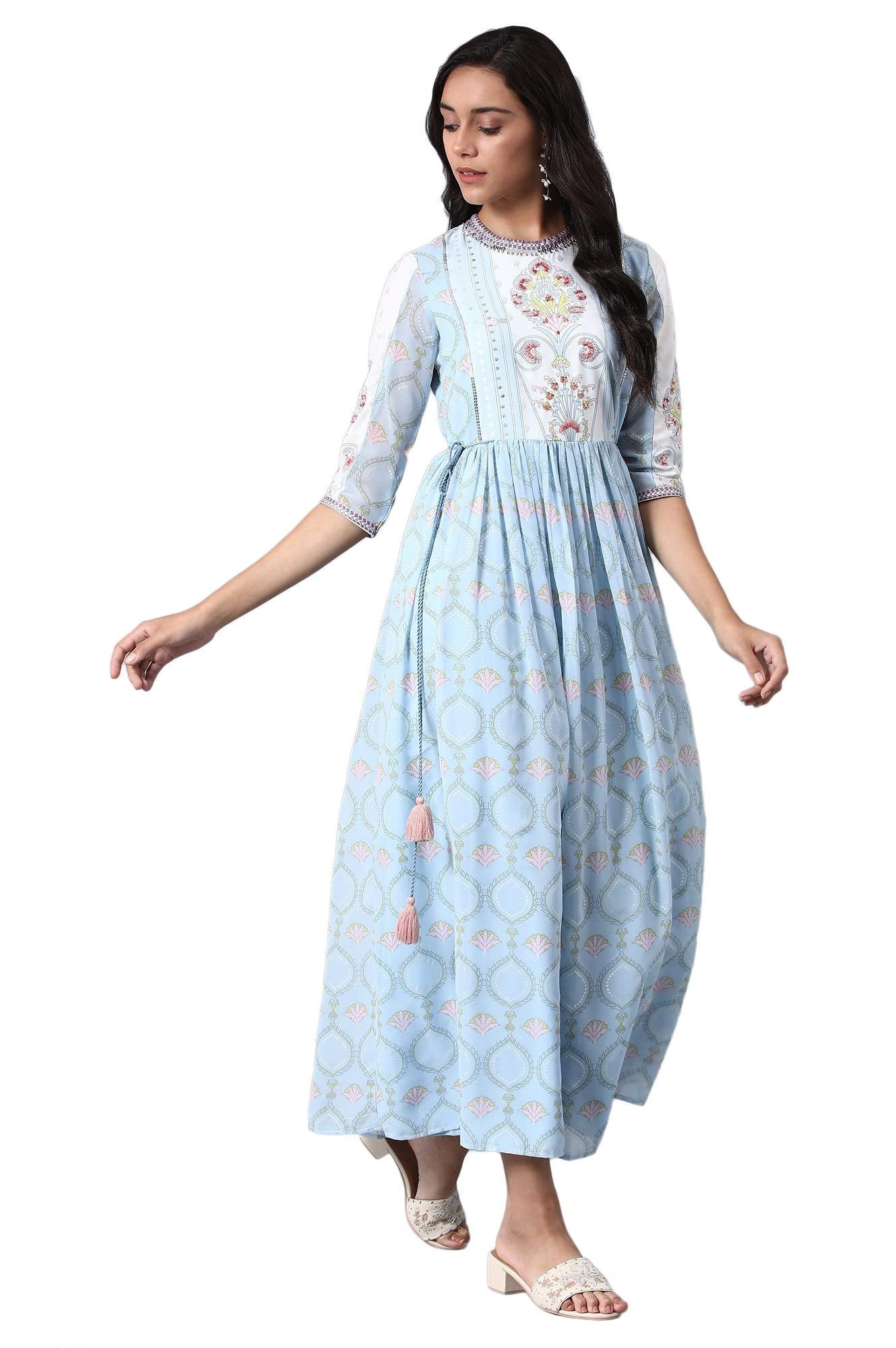 W for Woman Women's Chiffon a-line Maxi Dress (20FES10434-112575_Blue_18 (3XL))