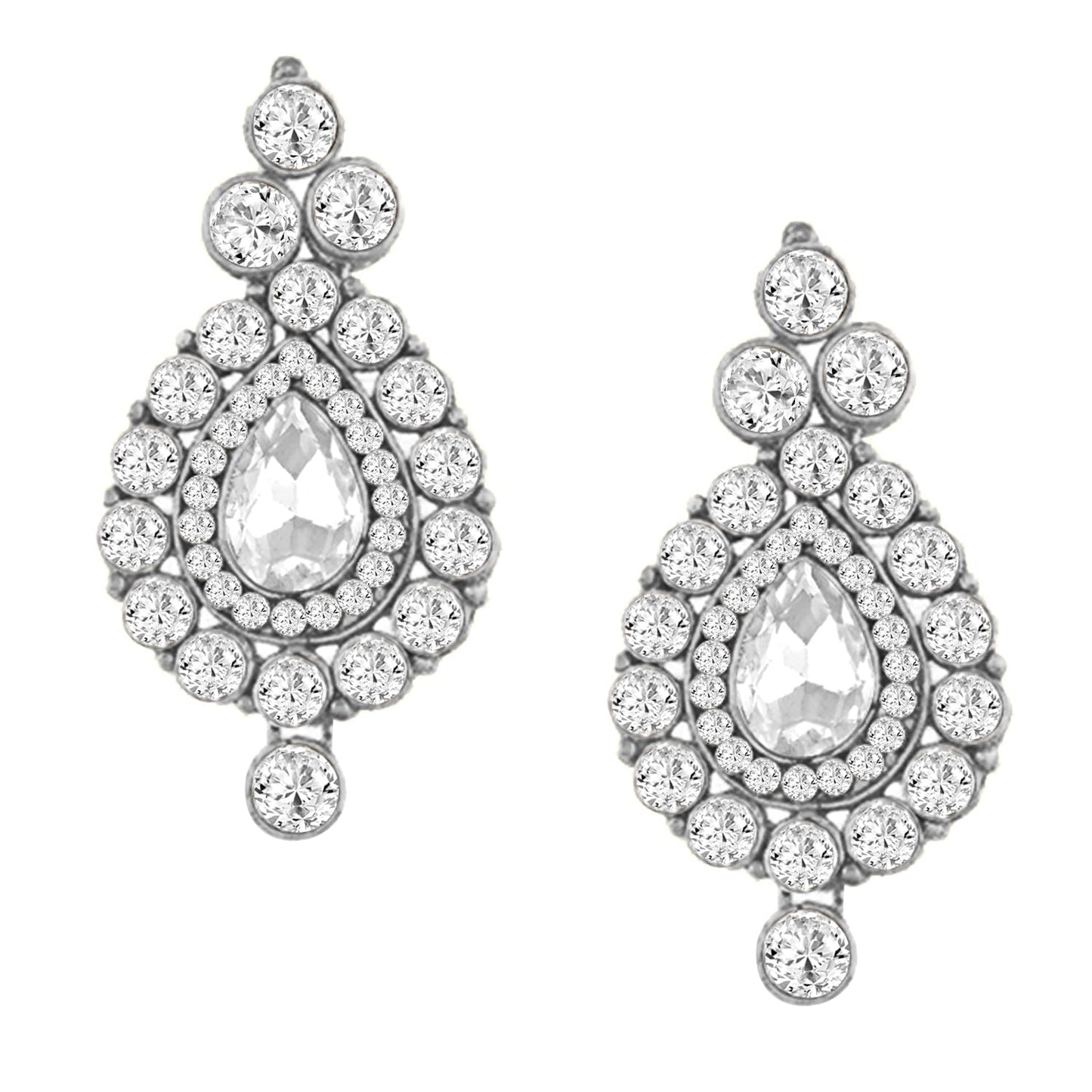 Peora Silver Plated Crystal Studded Necklace Earrings Maangtikka Set Contemporary Jewellery for Women