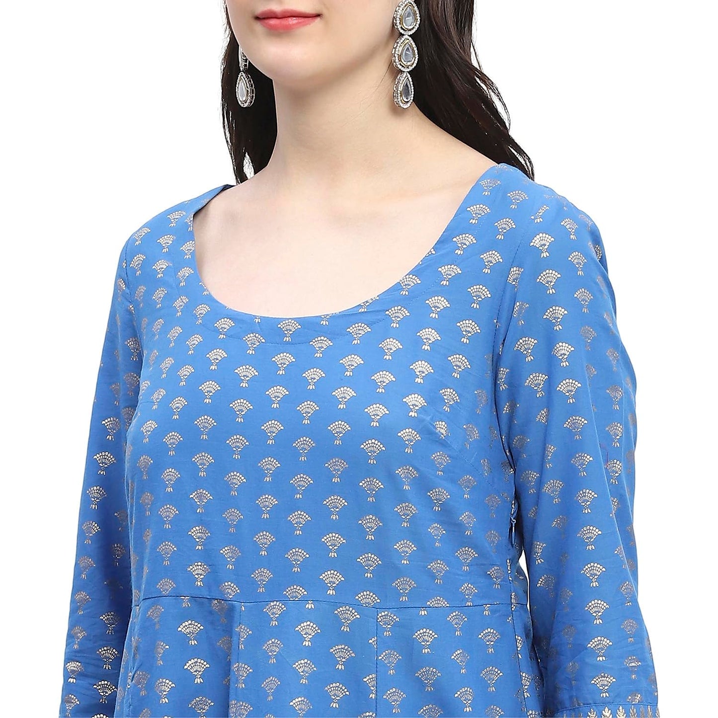 BIBA Women Cotton Printed Kurta Sets (SKD8792OAW24EBLU_Blue, Large