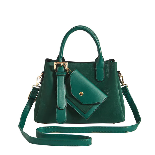 Chumbak Emerald Handbag | Multipurpose Hand Bag with Pouch for Shopping | Hand Held Bag for Women and Girls | Solid Colour Handbag