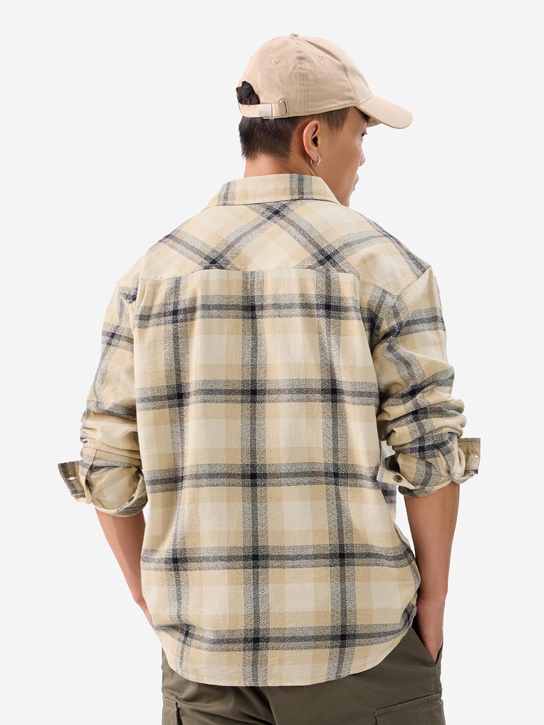 The Souled Store Plaid: Blue, White, Yellow Men and Boys Long Sleeves Collared Neck Button Front Cotton Relaxed Fit Shirts