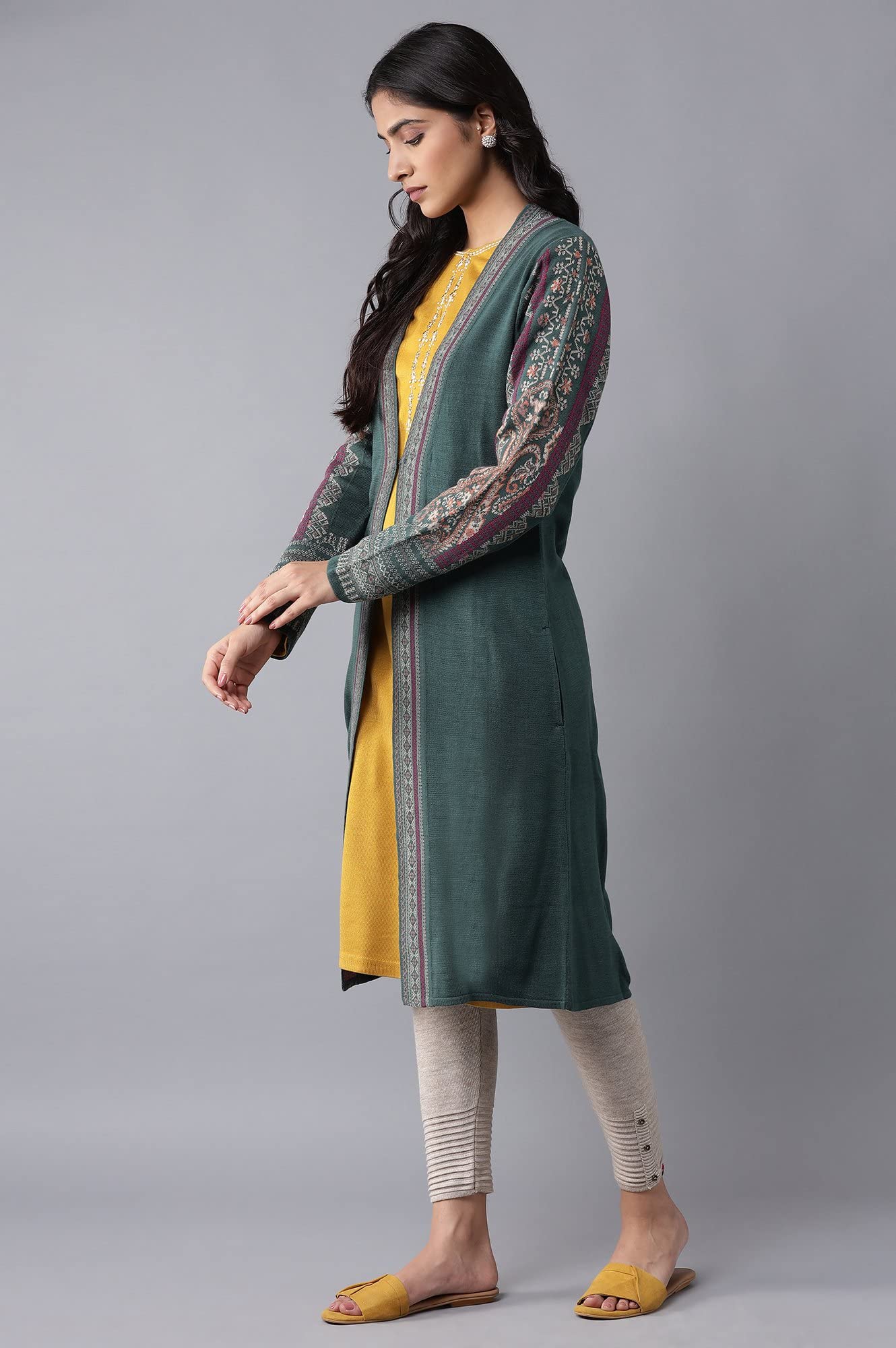 W for Woman Rifle Green Front Open Cardigan