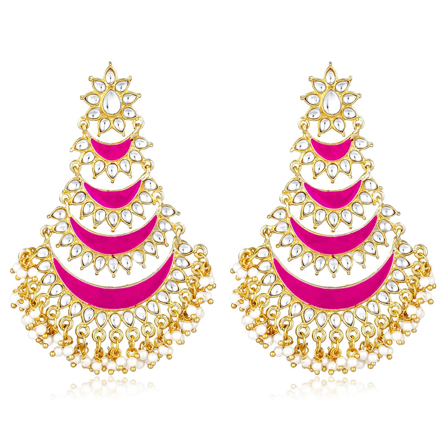Peora Gold Plated Rani Pink Kundan & Lariya Studded Dangle Earrings Ethnic Jewellery for Women