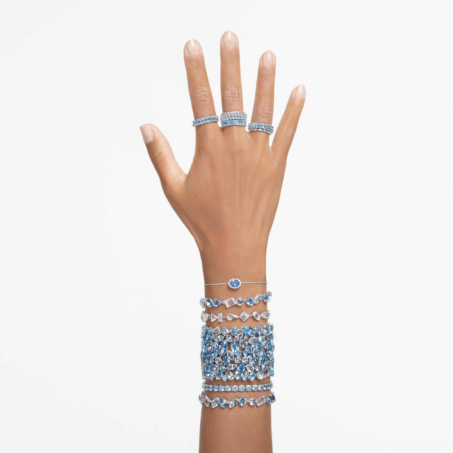 Swarovski Gema bracelet, Mixed cuts, Blue, Rhodium plated