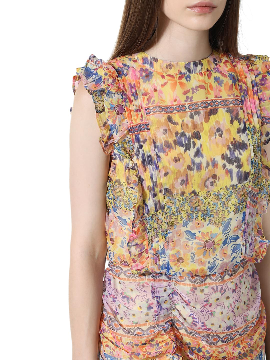 ONLY Women Printed Polyester Yellow Bodycon Dress