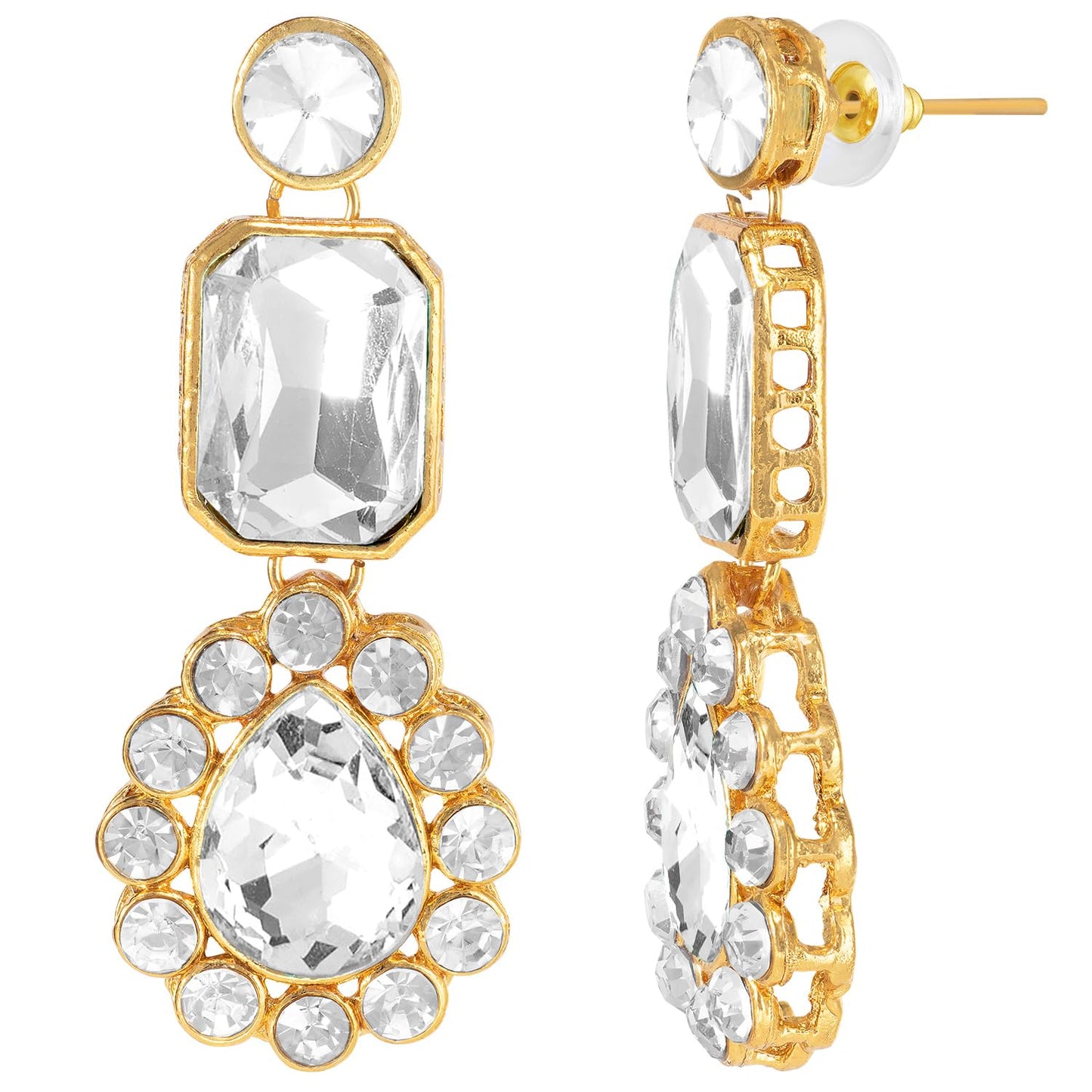 Peora Gold Plated Crystal & Beads Studded White Necklace & Drop Earrings Set Ethnic Jewellery for Women & Girls