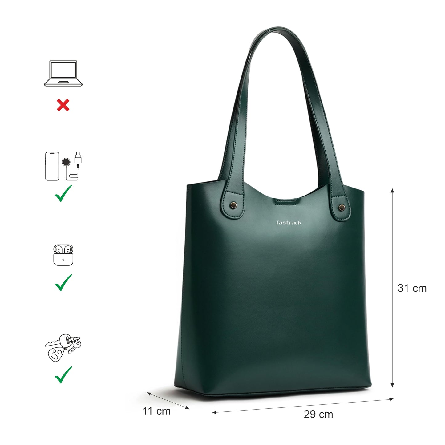 Fastrack Malachite Green Tall Tote Bag for Women
