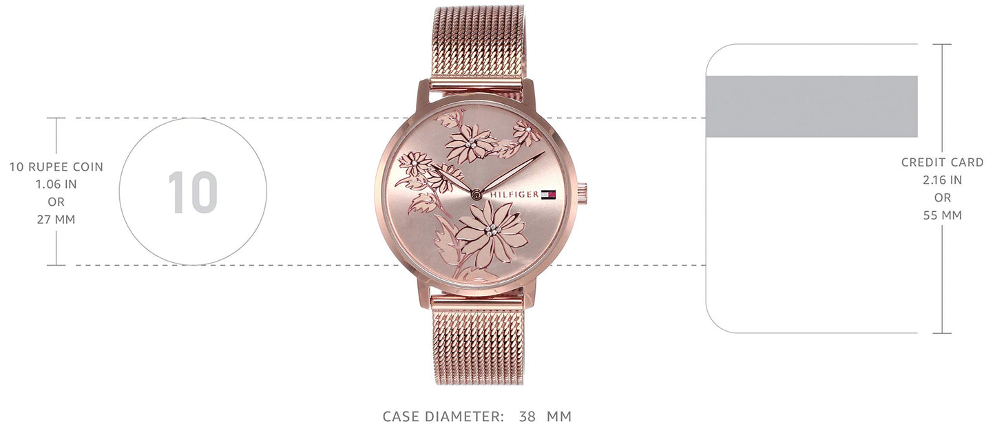 Tommy Hilfiger Quartz Analog Rose Gold Dial Stainless Steel Strap Watch for Women-NETH1781922