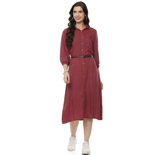 Rangriti Women's Ethnic Maroon Viscose Dress