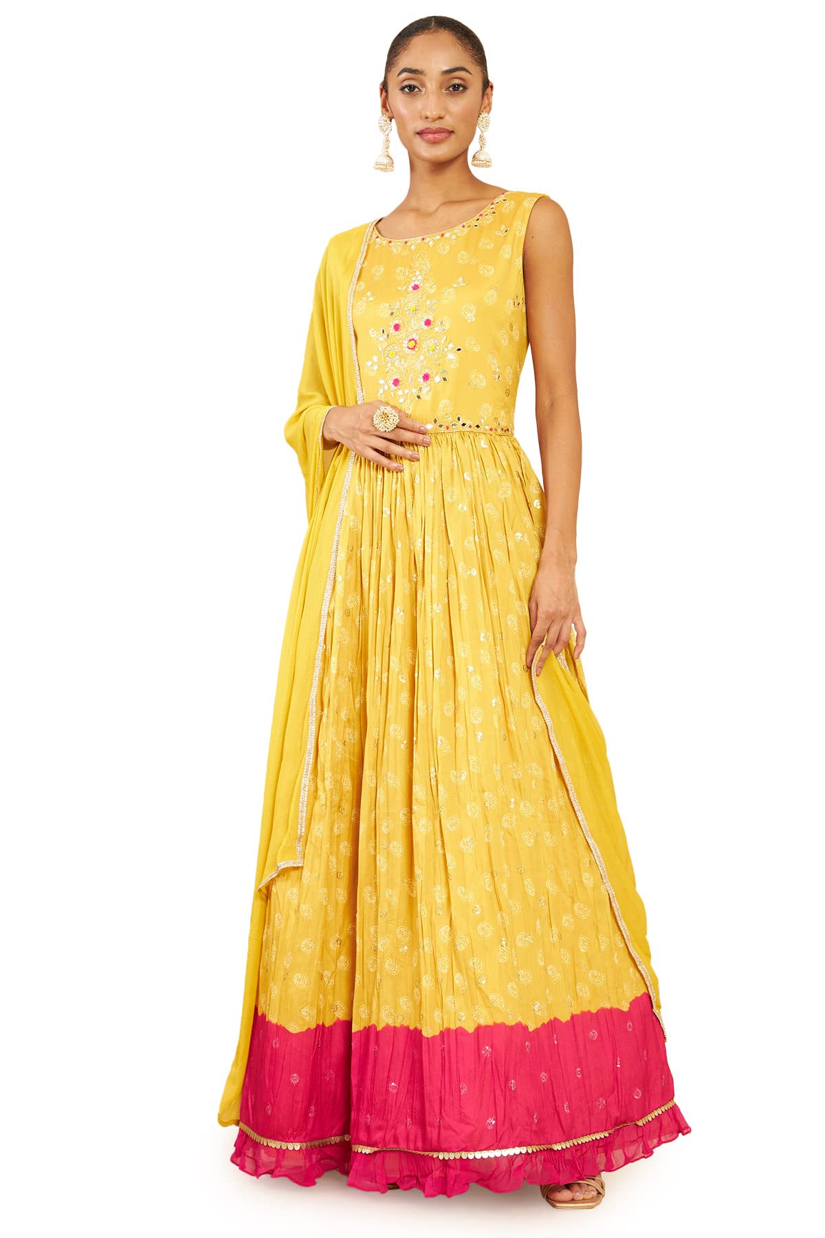 Soch Women Yellow Art Silk Abstract Print Gown