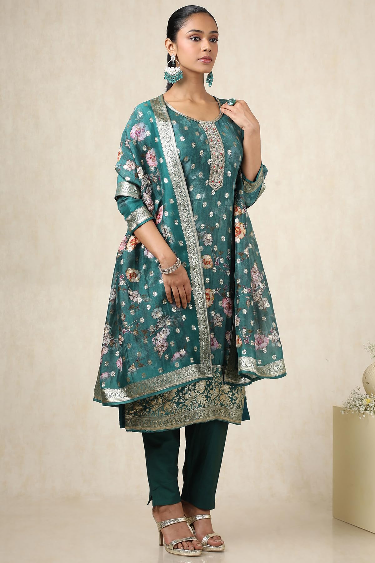 Soch Women's Brocade Salwar Suit Set (EWS5CD21720_Teal
