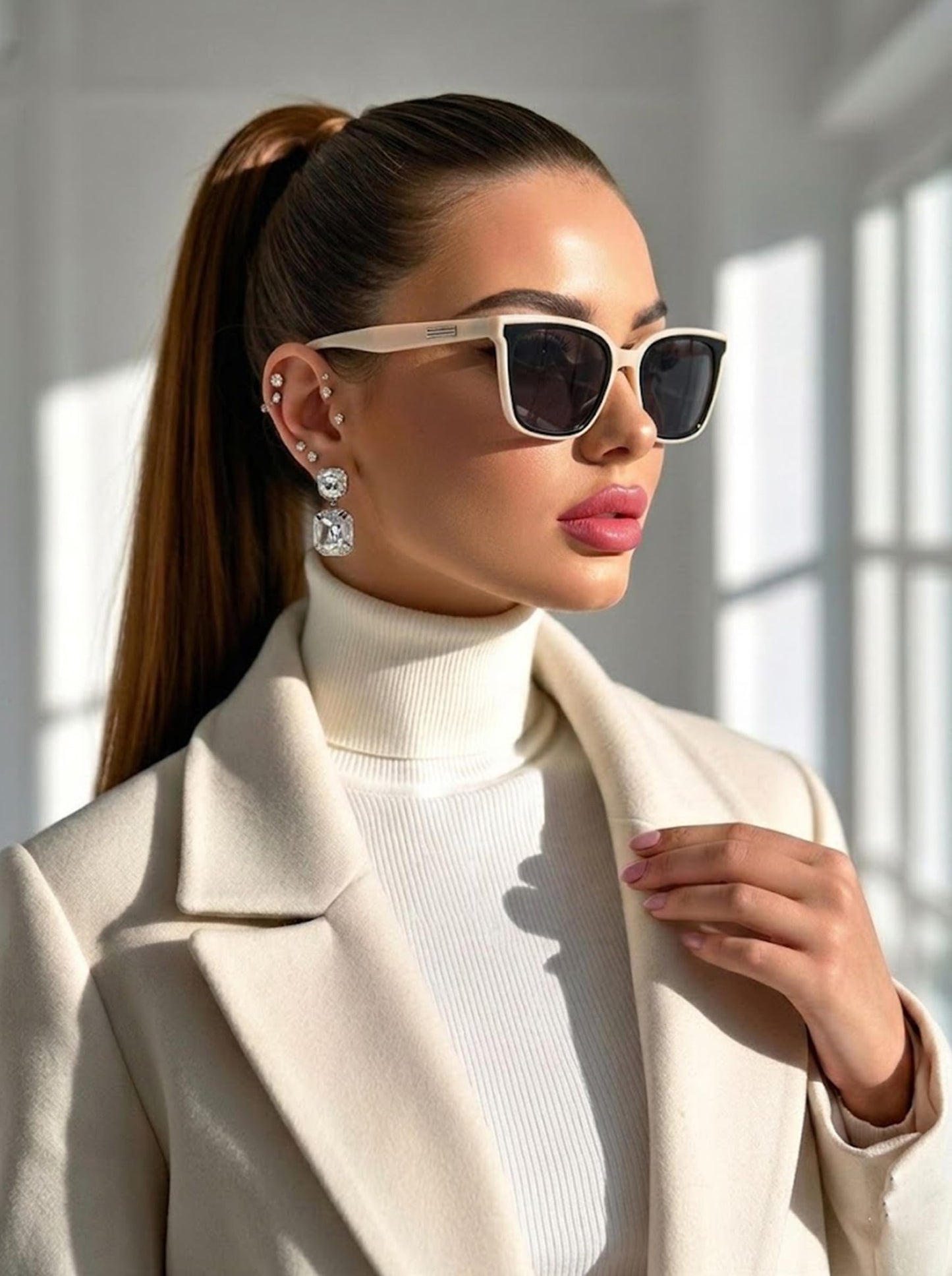 Vibe lens Stylish Oversized Square Sunglasses for Women Stylish | Off White Polycarbonate Frame | UV400 Protection | Designer Shades for Women | Cooling Glass