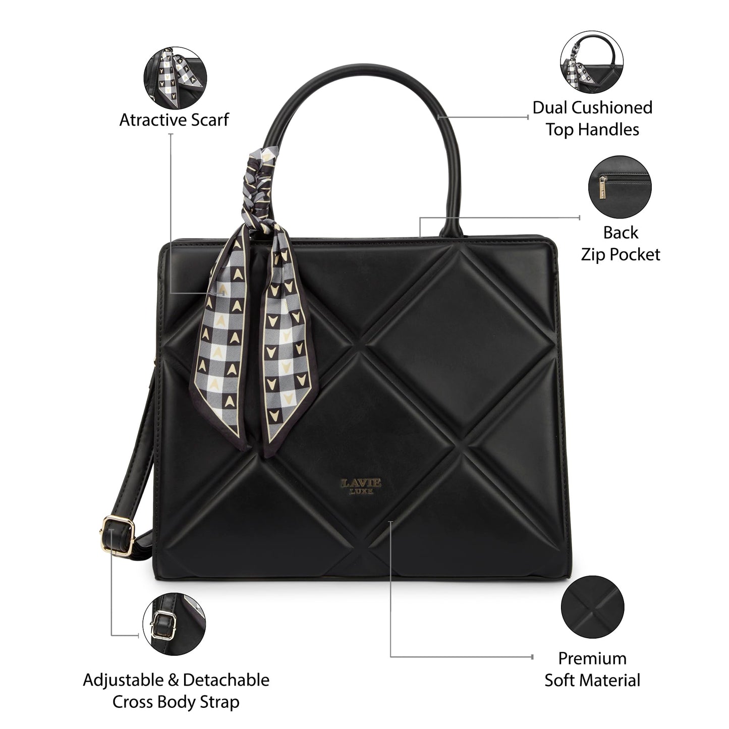 Lavie Luxe Women's Quare Large Satchel Bag | Satchel Handbag for Work | Ladies Purse | Stylish Shoulder Bag | Gift for Women