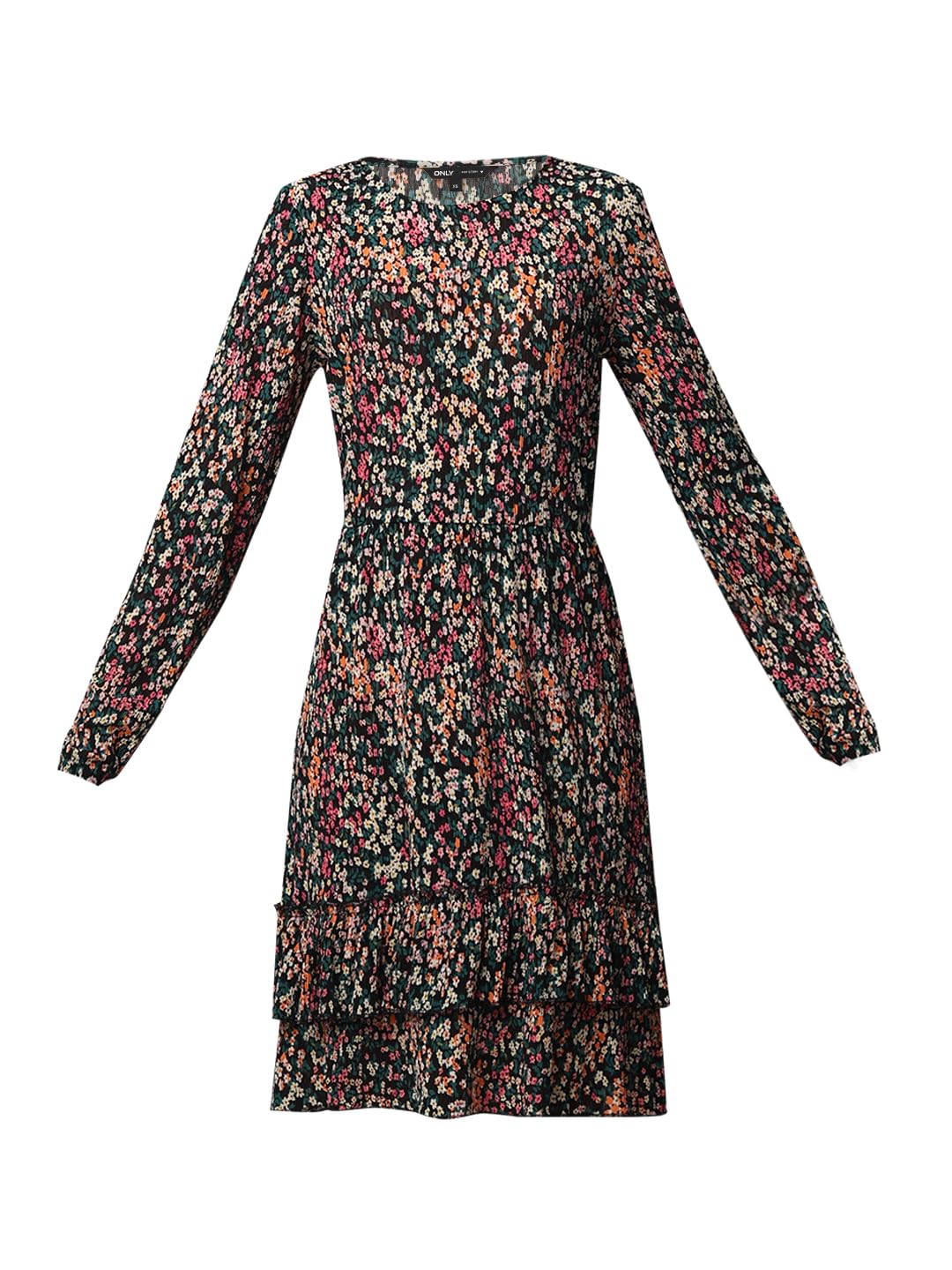 ONLY Women Floral Fit and Flare Casual Black Layered Dress