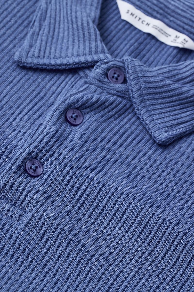 SNITCH Men's T-Shirt | Ribbed Texture Polo Neck & Half Sleeve | Breathable Polyester Blend Stretch Fabric, Regular Fit for Versatile Casual Wear & Everyday Style | Blue