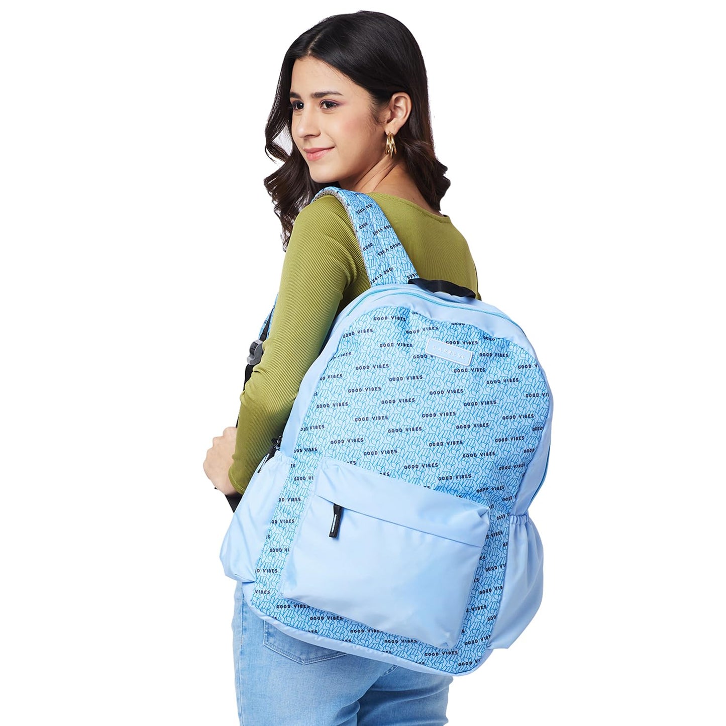 Caprese Zoe Laptop Backpack, X-Large | Backpack for Women with Multi-Compartments and Secure Zip Closure (Light Blue)