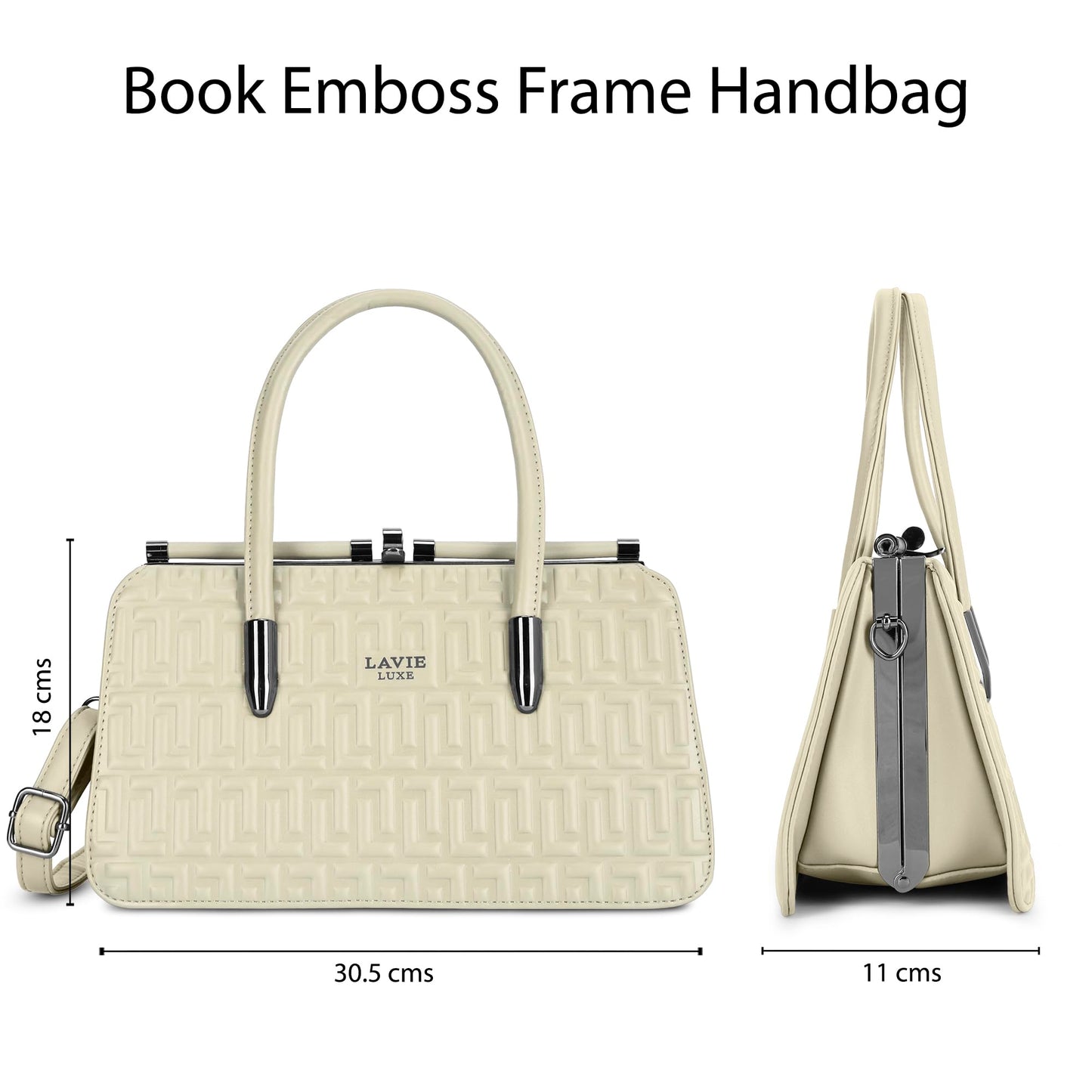 Lavie Luxe Women's Book Emboss Satchel Bag | Satchel Handbag for Work | Ladies purse | Stylish Shoulder Bag | Gift for Women