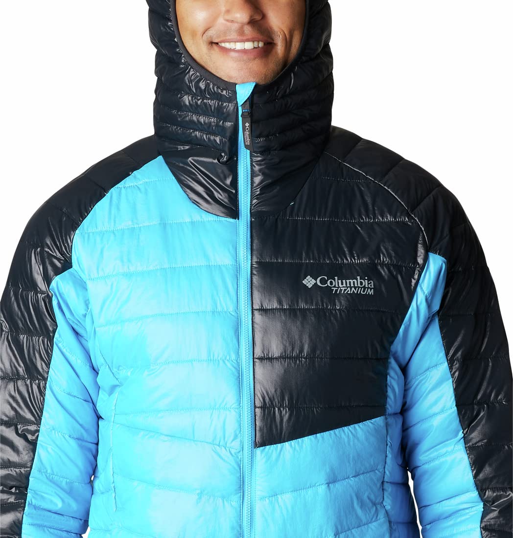 Columbia Mens Platinum Peak Hooded Jacket, Compass Blue, Black, L