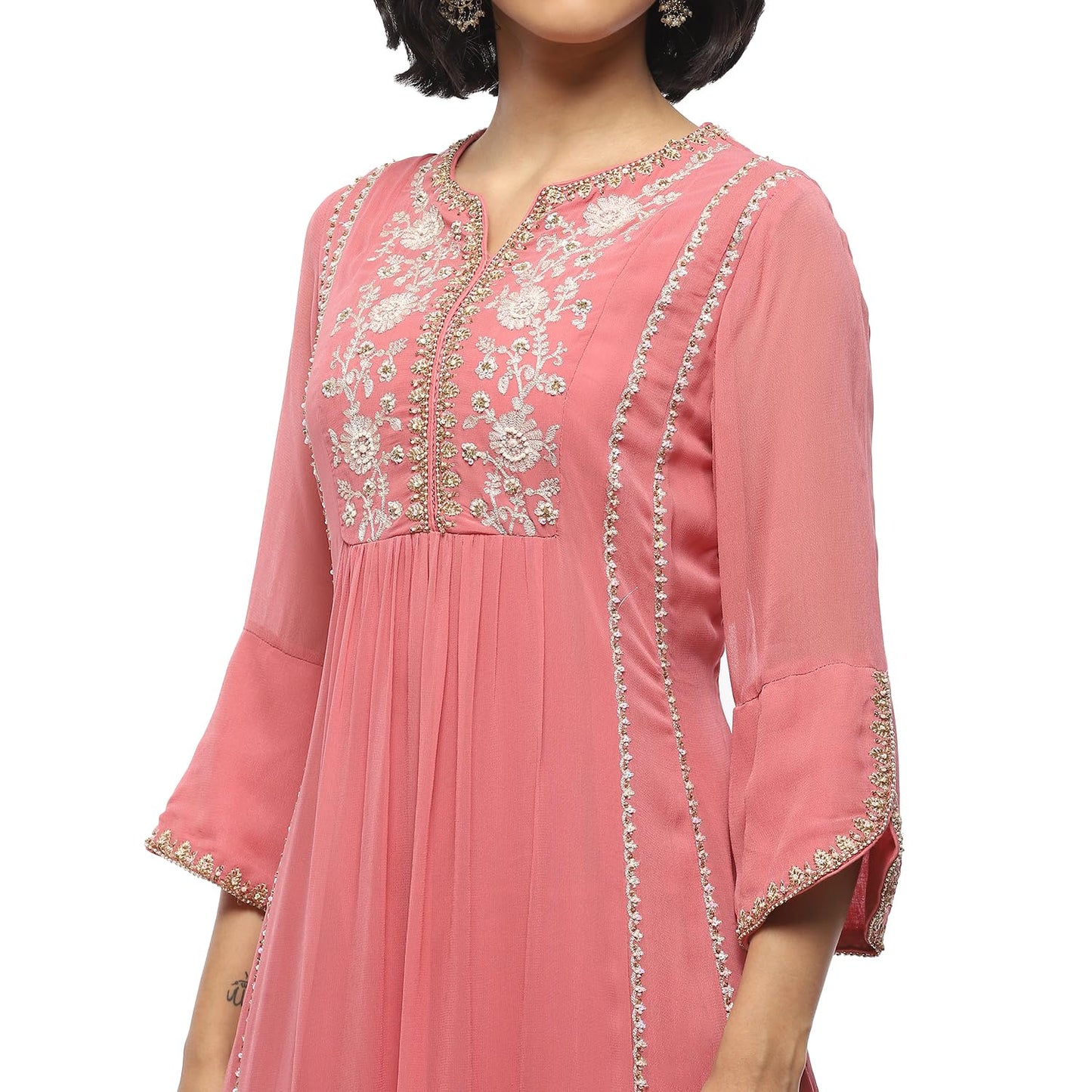 BIBA Women's Cotton Blend Kurta Set (SKDHO10283AW24PNK_Pink