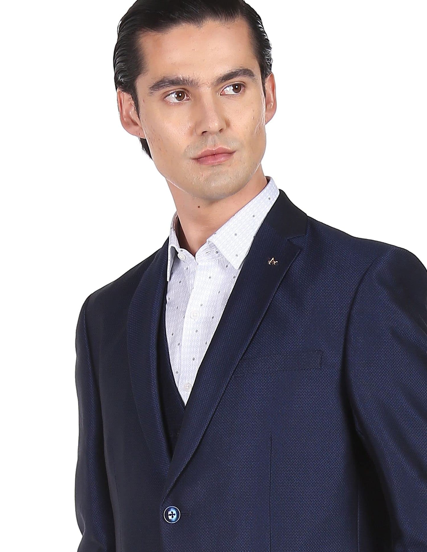 Arrow Men Navy Tailored Regular Fit Solid Three Piece Suit