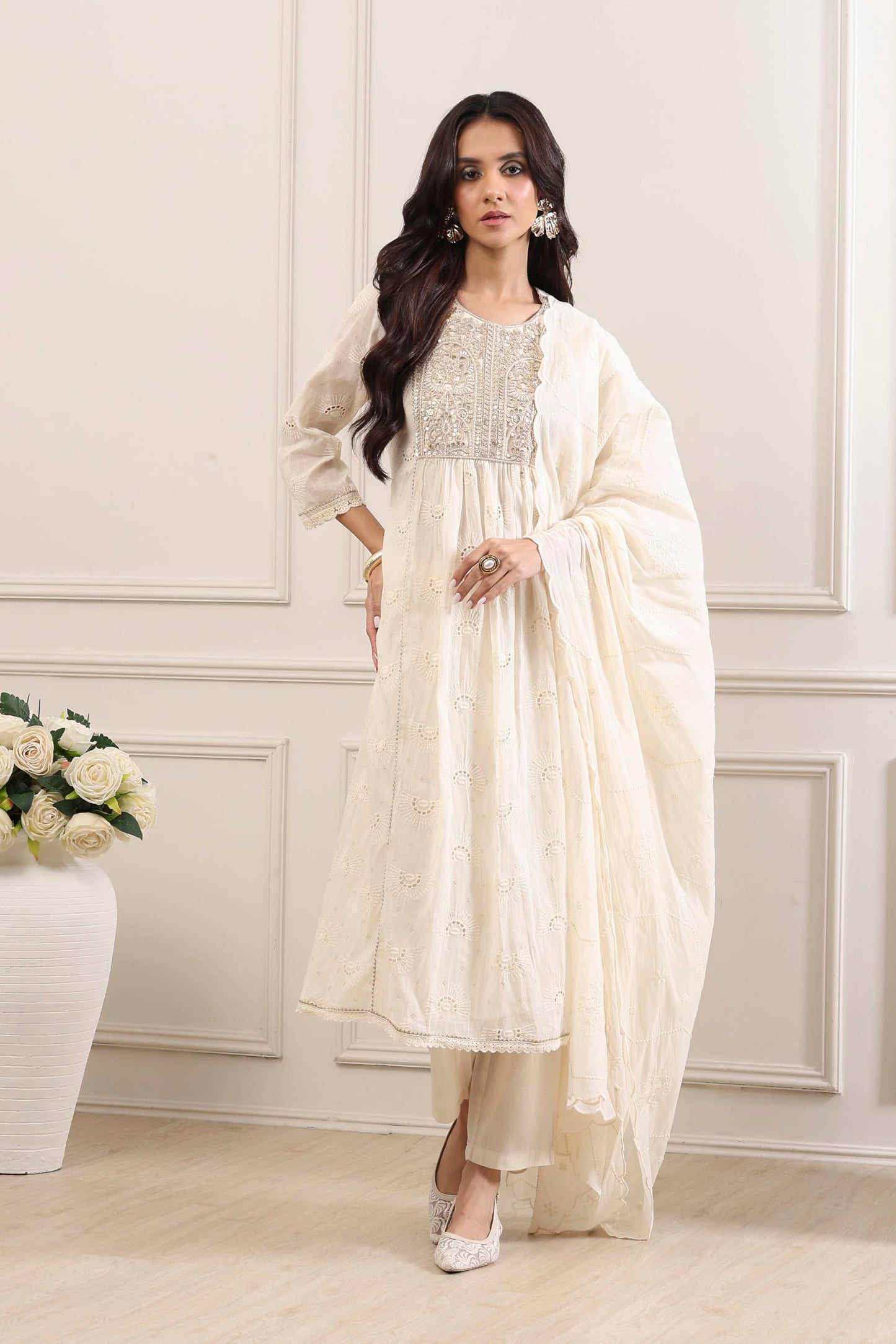 Biba Women Yellow Cotton Gathered Suit Set_32