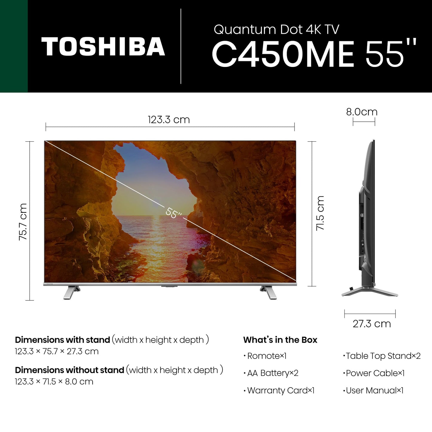 TOSHIBA 139 cm (55 inches) C450ME Series 4K Ultra HD Smart QLED TV 55C450ME (Silver)