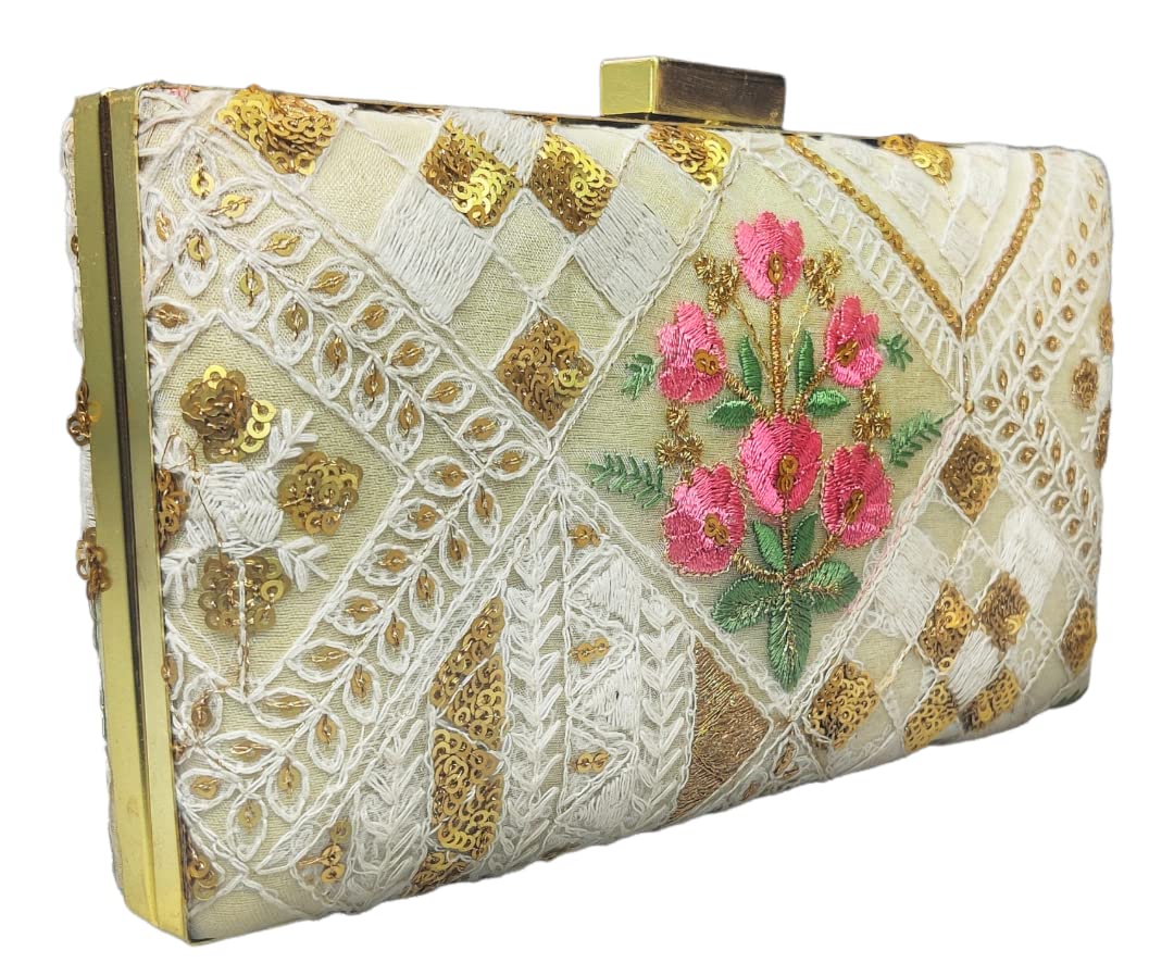 DUCHESS Women Party Box Clutch (Pink-White)