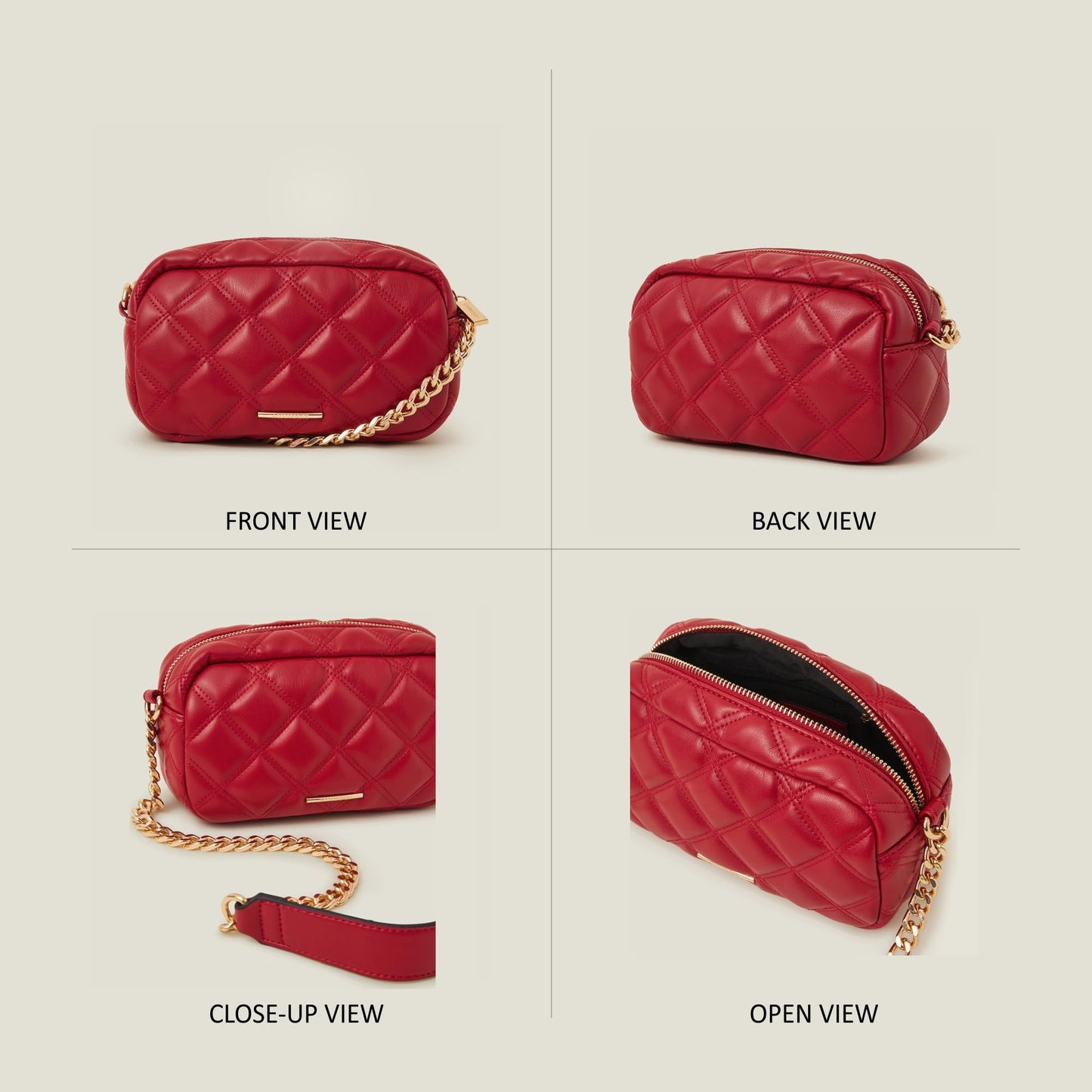Accessorize London Women's Red Quilted Chunky Chain Camera Bag