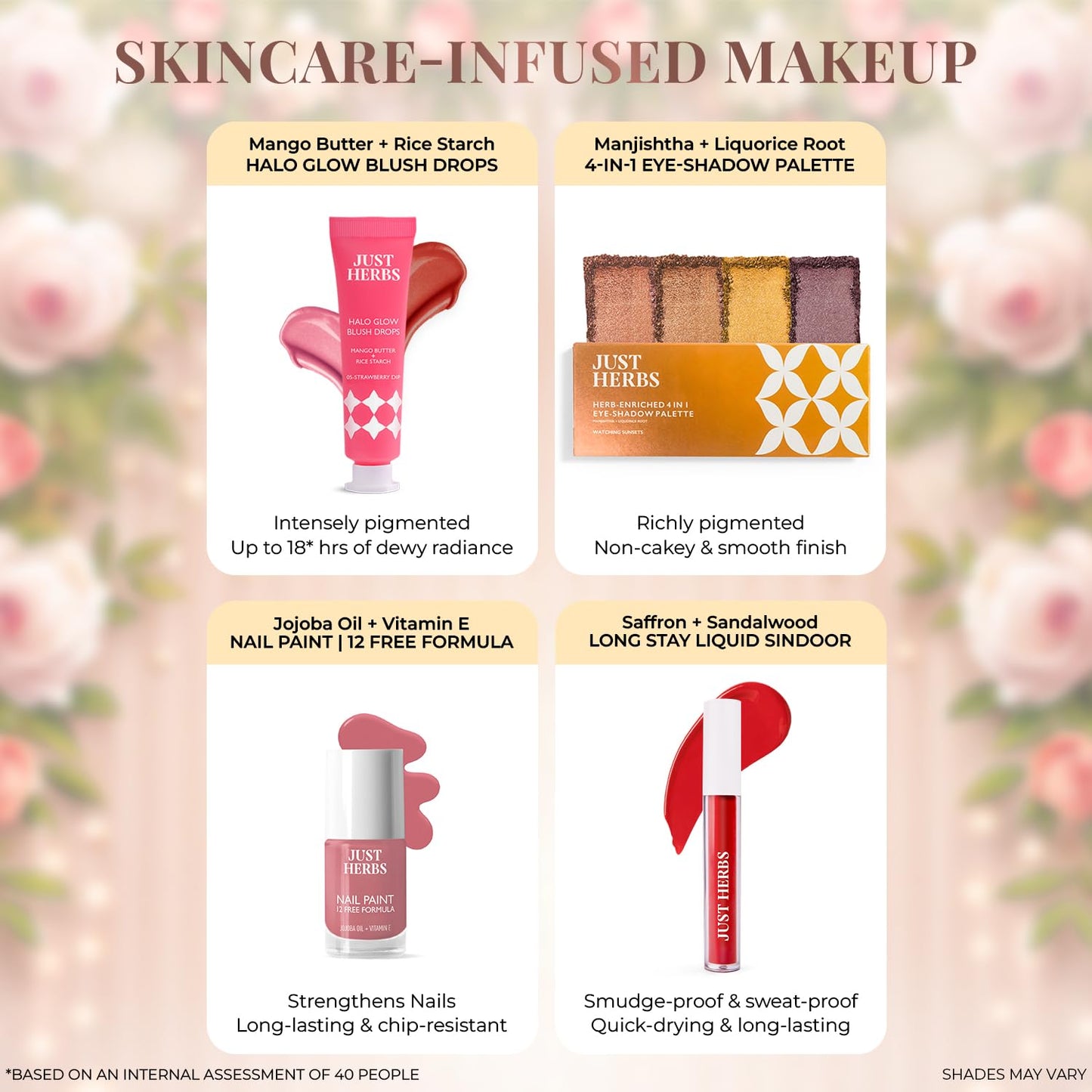 Just Herbs Wedding Kit Glam Essentials with Matte Lipstick | Lip & Cheek Tint | Strobe Cream | Kajal | Sindoor | Eyeshadow Palette | Nail Paint | Serum Foundation | Blush Drops All in One Makeup Gifting Kit for Women (Pack of 9)