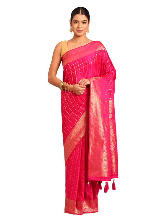MOHEY Rani Art Silk Zari Weave Saree for Women