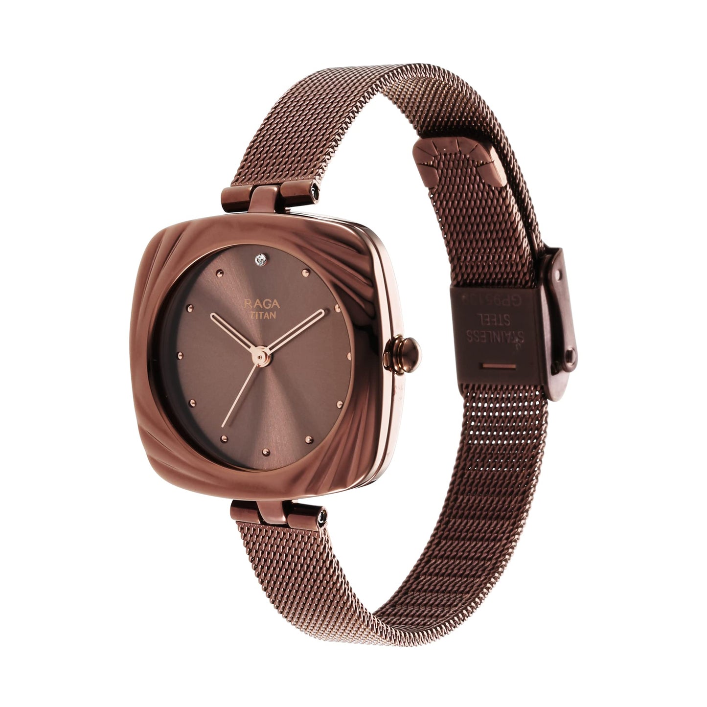 Titan Raga Moments of Joy Quartz Analog Brown Dial Brown Stainless Steel Strap Watch for Women - NT95139QM02