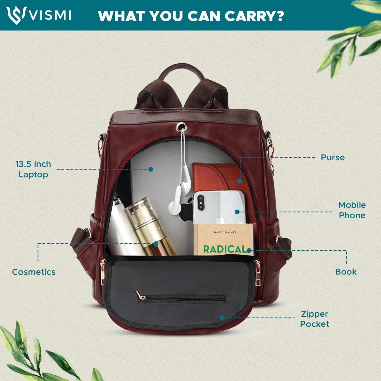 VISMIINTREND Backpack Bags for Women/Girls Stylish| Shoulder Sling Handbag Purse| Office | Travel | College | Daily-Use | Convertible |13 Inch Laptop Backpacks | Corporate Gifts|Rakhi Gift for Sister