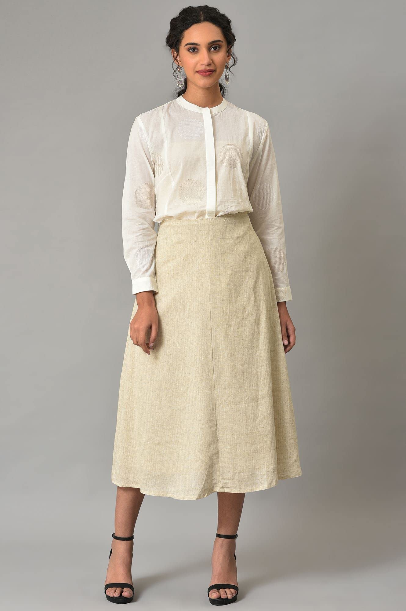 W for Woman Ecru A-line Stripe Printed Skirt_22AUW62139-830047_M