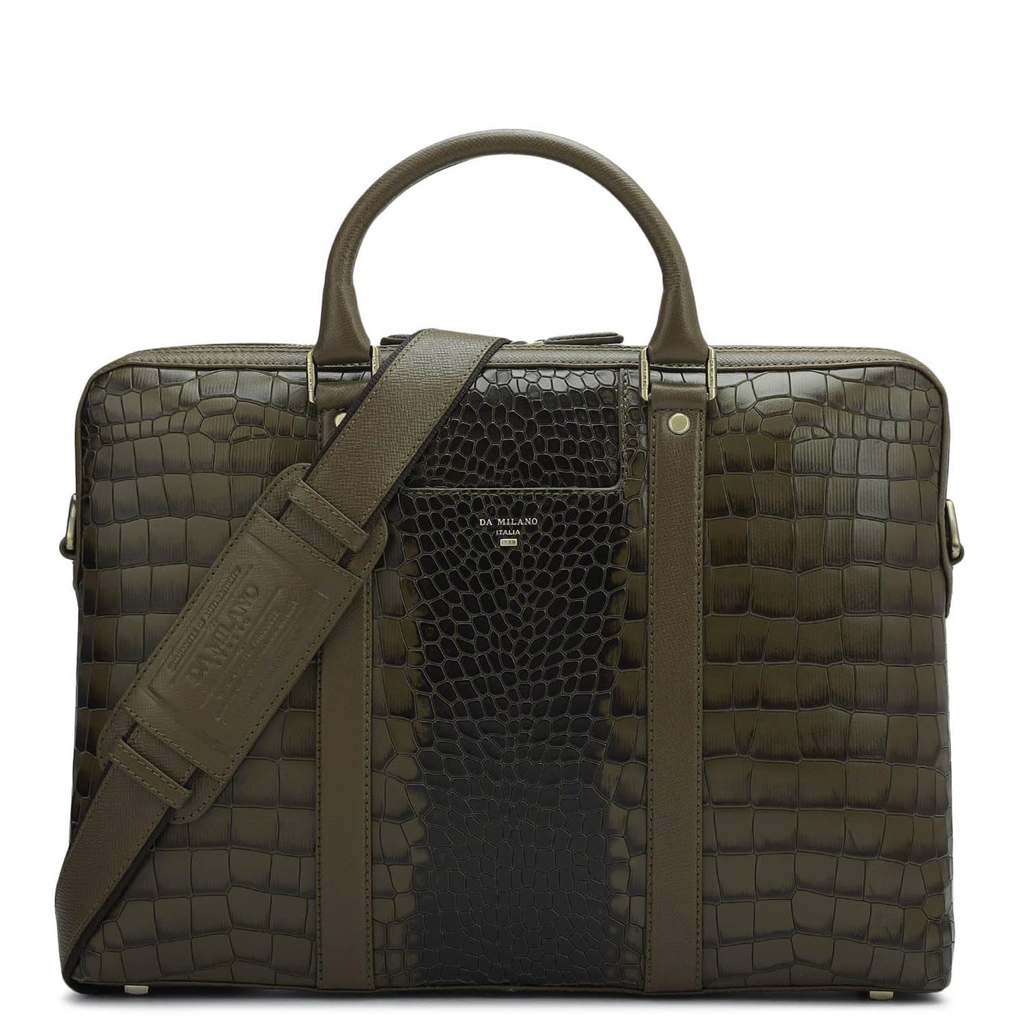 Da Milano Leather Laptop Bag for Men & for Women - Fits Upto 14" Laptop - Green