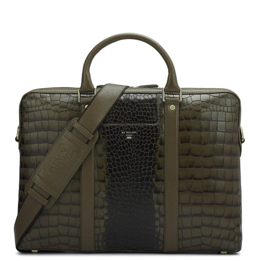 Da Milano Leather Laptop Bag for Men & for Women - Fits Upto 14" Laptop - Green