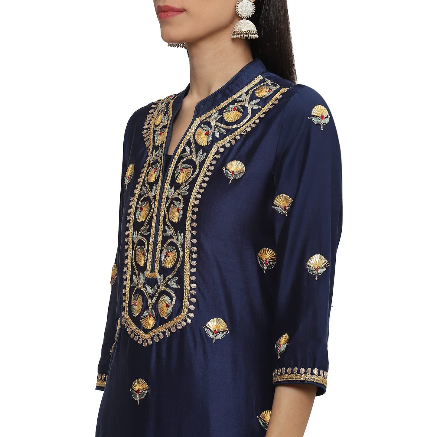 BIBA WOMEN EMBROIDERY FITTED SALWAR KURTA DUPATTA(SKD8098_NAVY_32)
